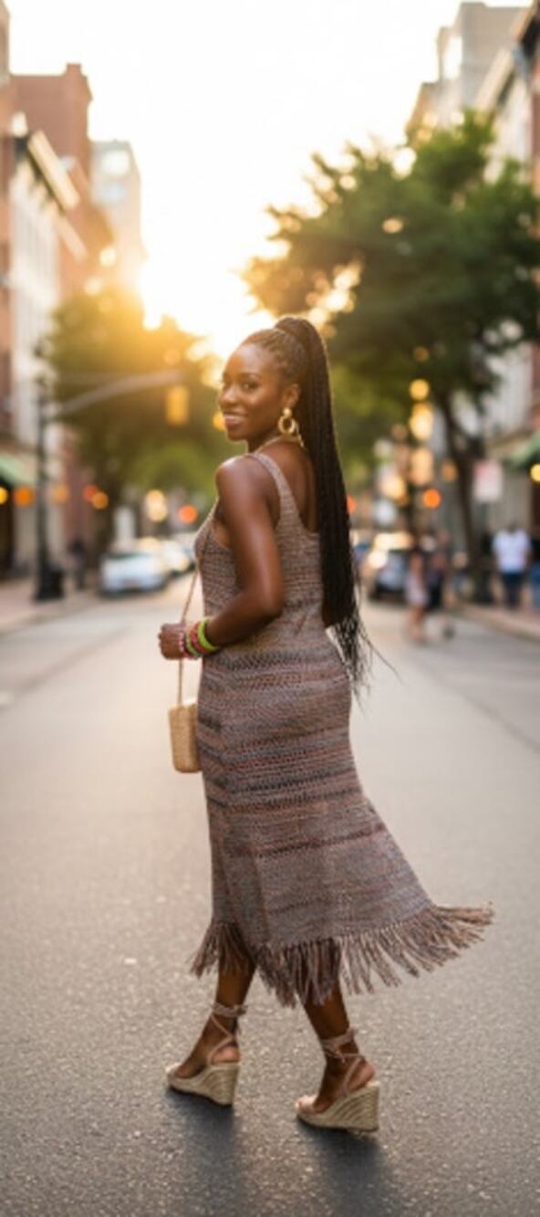 Turn heads in this vibrant and stylish Future Collective crochet knit dress!